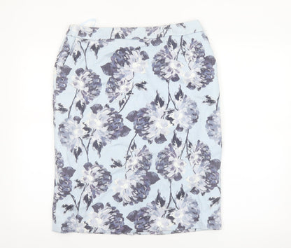 Eastex Women Blue Floral Cotton Pencil Skirt Size 12