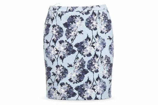 Eastex Women Blue Floral Cotton Pencil Skirt Size 12