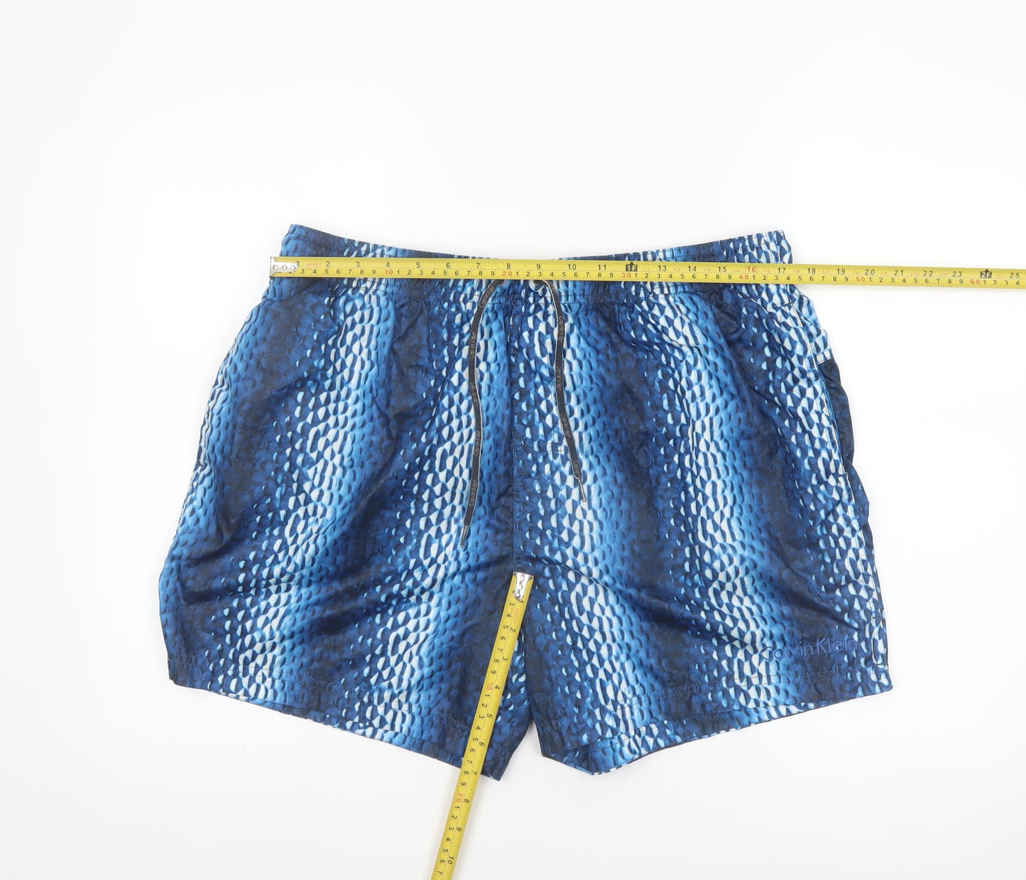 Calvin Klein Men's Blue Geometric Swim Shorts XL Drawstring Quick Dry