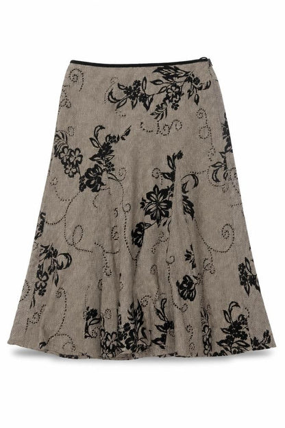 Monsoon Women Beige Floral A-Line Midi Skirt Size 12 Wool Blend