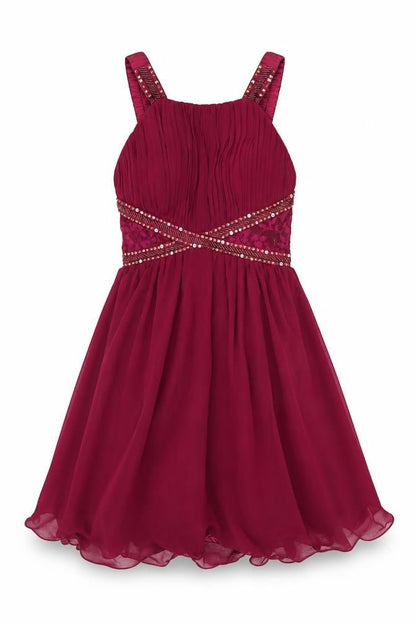 Little Mistress Women's Red Halter Beaded A-Line Chiffon Dress UK 10