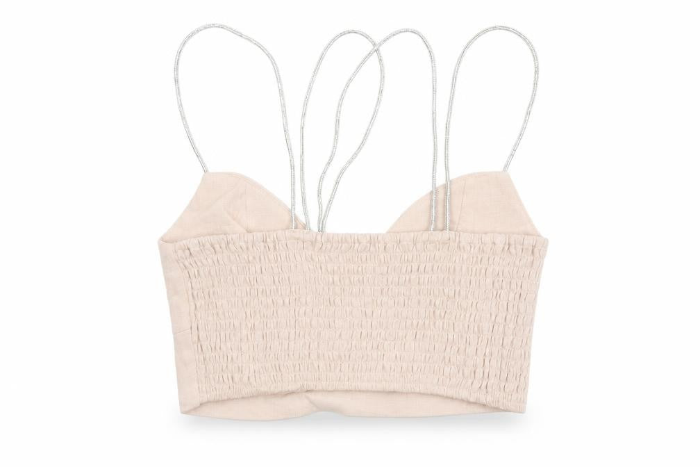 H&M Women Beige Spaghetti Strap Camisole Crop Top XS