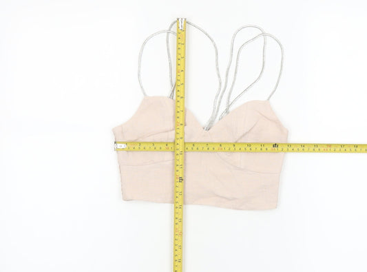 H&M Women Beige Spaghetti Strap Camisole Crop Top XS