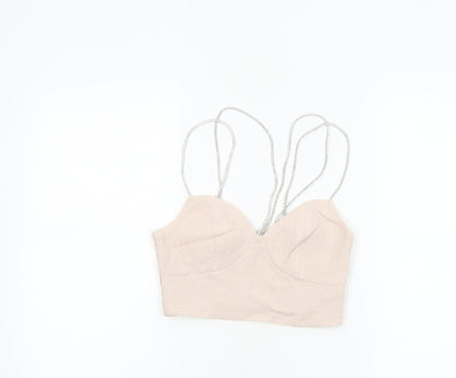 H&M Women Beige Spaghetti Strap Camisole Crop Top XS