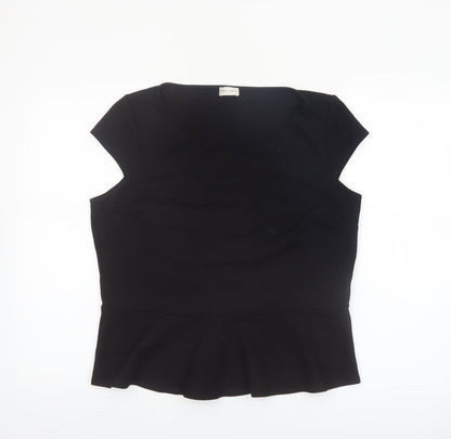 Minuet Petite Women Black L Basic Short Sleeve Blouse
