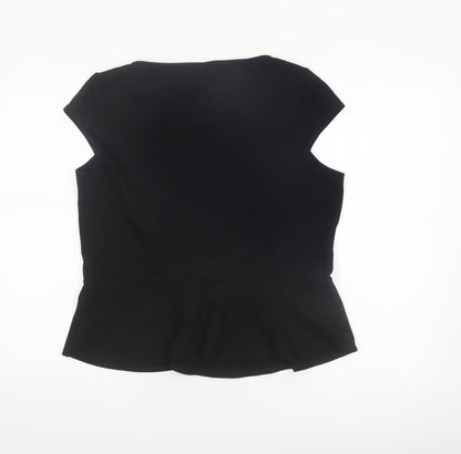 Minuet Petite Women Black L Basic Short Sleeve Blouse