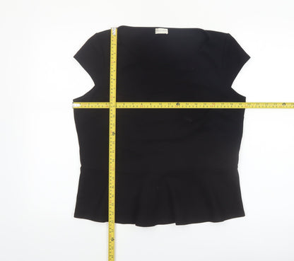 Minuet Petite Women Black L Basic Short Sleeve Blouse