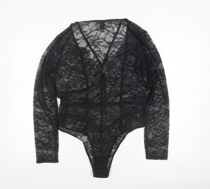 Victoria's Secret Women's Black Lace Long Sleeve Bodysuit XL