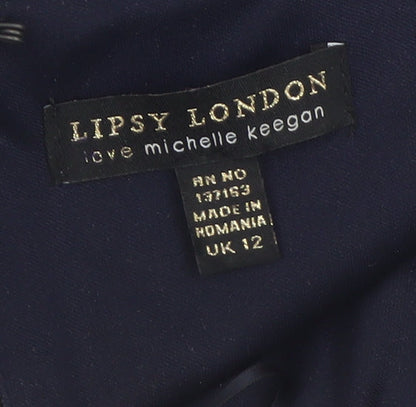 Lipsy London Women Navy Bodycon Dress UK 12 Lace Detail