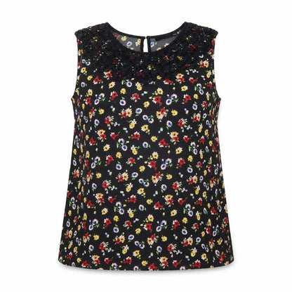 Oasis Womens Black Floral Beaded Neck Sleeveless Blouse Size 12
