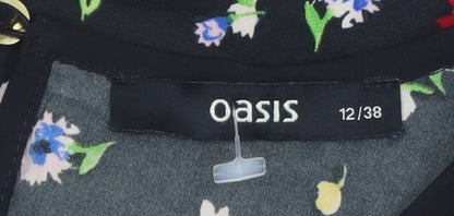 Oasis Womens Black Floral Beaded Neck Sleeveless Blouse Size 12