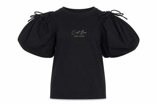 River Island Womens Black Puff Sleeve Cotton T-Shirt Size 8