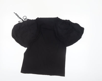 River Island Womens Black Puff Sleeve Cotton T-Shirt Size 8