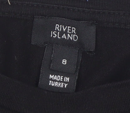 River Island Womens Black Puff Sleeve Cotton T-Shirt Size 8