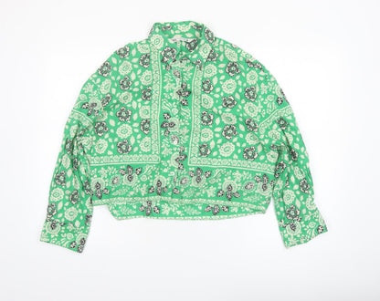 Zara Women’s Green Floral Cropped Cotton Blouse Size S