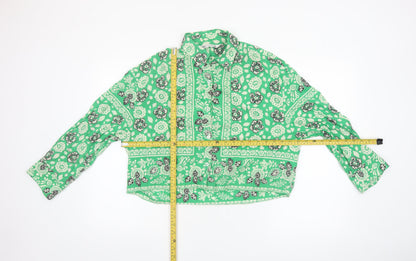 Zara Women’s Green Floral Cropped Cotton Blouse Size S