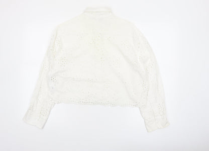Zara Womens White Cotton Embroidered Cropped Blouse Size S