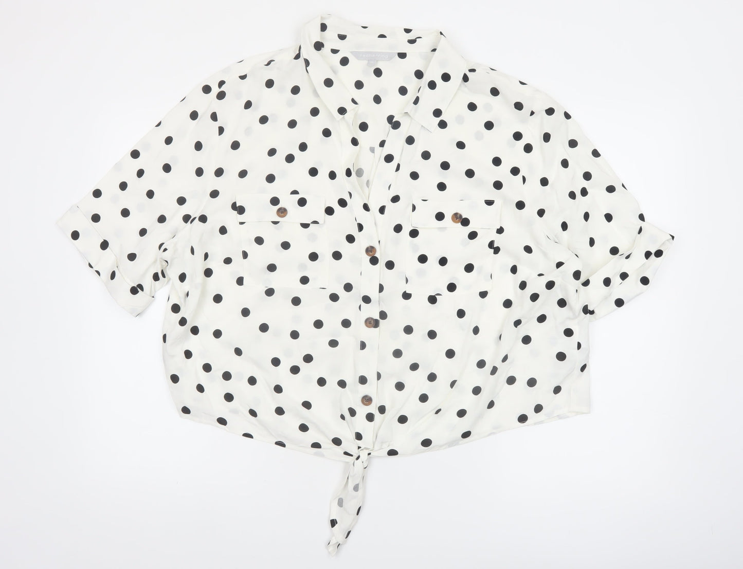 Red Herring Women White Polka Dot Cropped Blouse Size 20