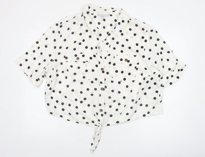 Red Herring Women White Polka Dot Cropped Blouse Size 20