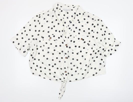 Red Herring Women White Polka Dot Cropped Blouse Size 20