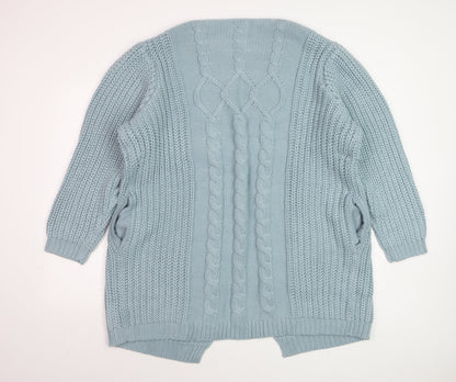 Cotton Traders Women's Blue Size 22 Chunky Knit Open Front Cardigan