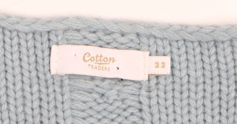 Cotton Traders Women's Blue Size 22 Chunky Knit Open Front Cardigan