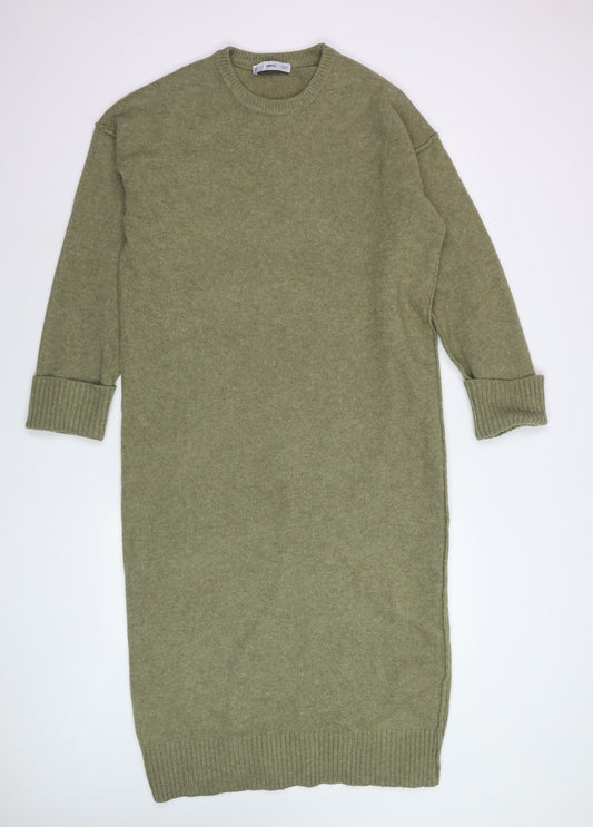 MNG Women’s Green Knit Jumper Dress Size S Long Sleeve Midi