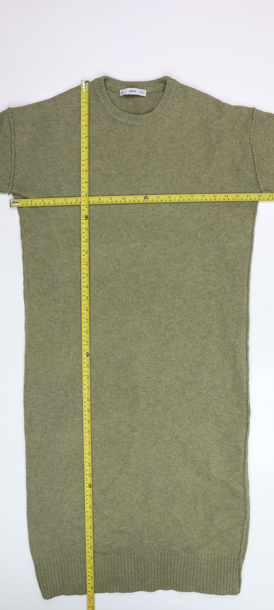 MNG Women’s Green Knit Jumper Dress Size S Long Sleeve Midi
