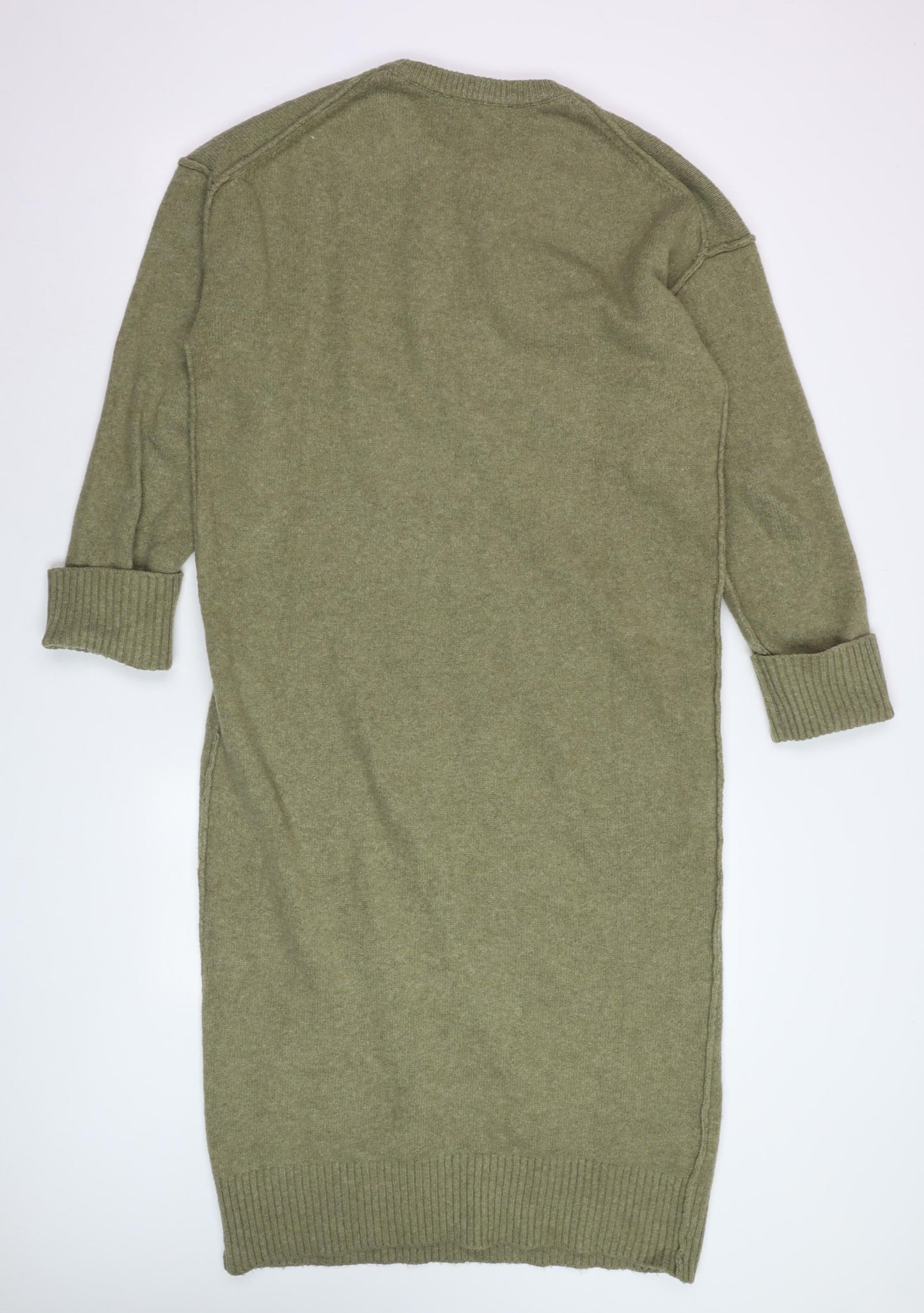 MNG Women’s Green Knit Jumper Dress Size S Long Sleeve Midi