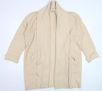 Jack Wills Women’s Beige Knit Long Cardigan Size 10 Open Shawl Collar