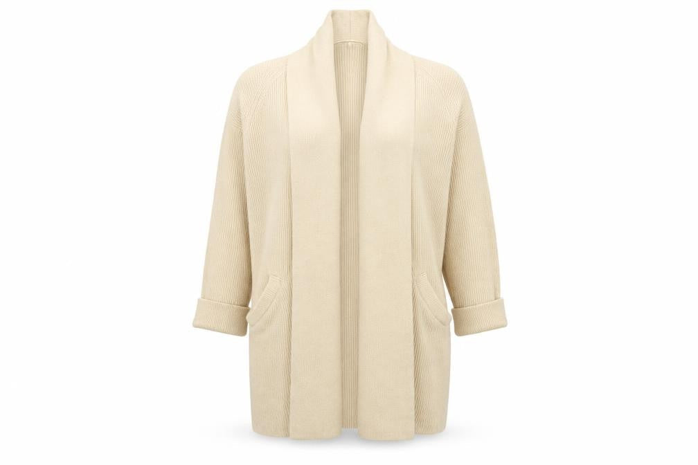 Jack Wills Women’s Beige Knit Long Cardigan Size 10 Open Shawl Collar