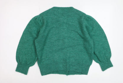 Zara Women Green Cardigan Knit Puff Sleeve Size 8