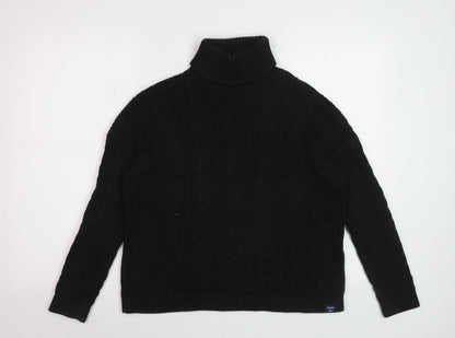 Superdry Womens Black Cable-Knit Roll Neck Jumper UK 10