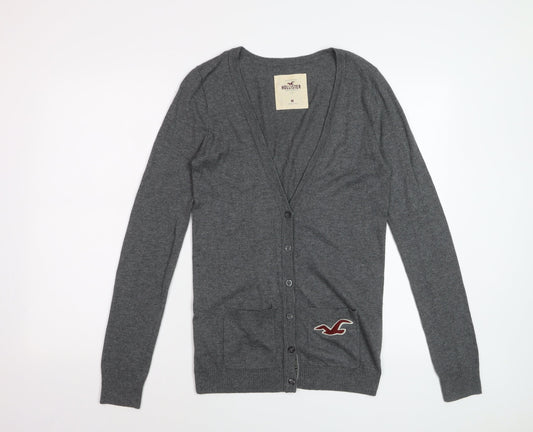 Hollister Womens Grey V-Neck Button Knit Cardigan Size M