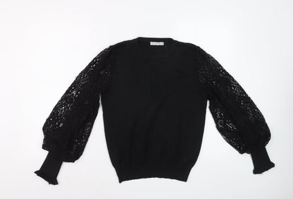 Cotton Club Women's Black Lace Puff Sleeve Acrylic Jumper M