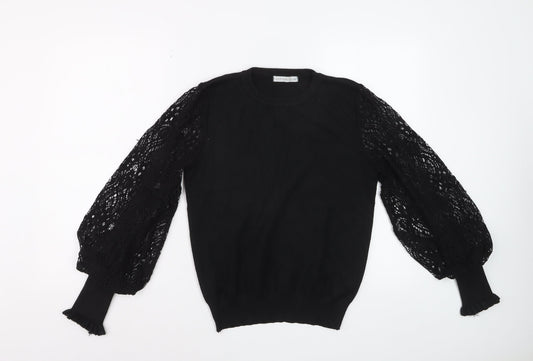 Cotton Club Women's Black Lace Puff Sleeve Acrylic Jumper M