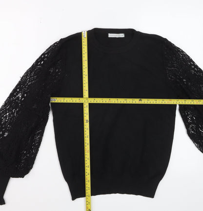 Cotton Club Women's Black Lace Puff Sleeve Acrylic Jumper M