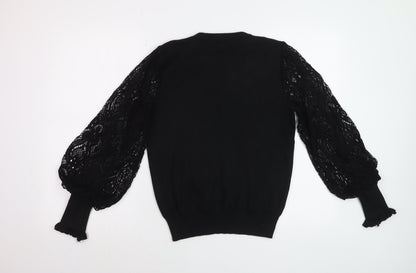 Cotton Club Women's Black Lace Puff Sleeve Acrylic Jumper M
