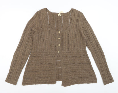 White Stuff Women's Brown Cable-Knit Cardigan Size 18