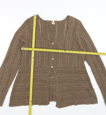 White Stuff Women's Brown Cable-Knit Cardigan Size 18