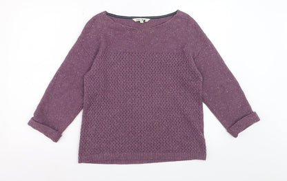 Fat Face Women Dusty Mauve Cotton Jumper Size 10 Boat Neck Knit