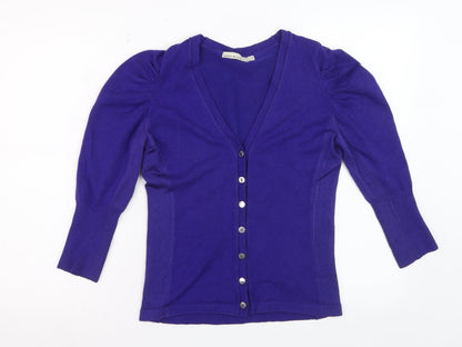 Karen Millen Women Purple V-Neck Cardigan Size 12 Slim Fit