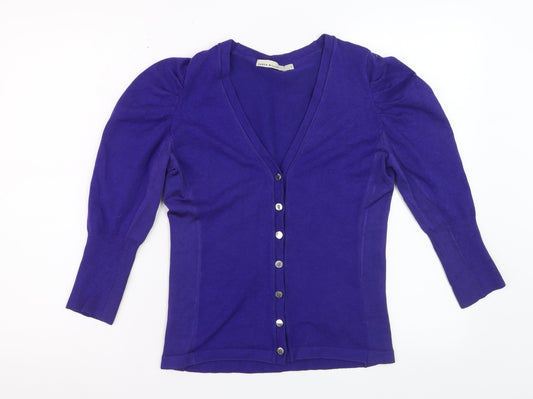 Karen Millen Women Purple V-Neck Cardigan Size 12 Slim Fit