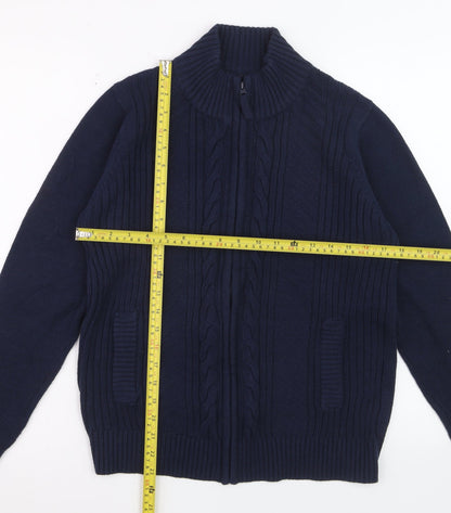 Isle Essentials Women Blue Cotton Cable Knit Full Zip Jumper M 14-16