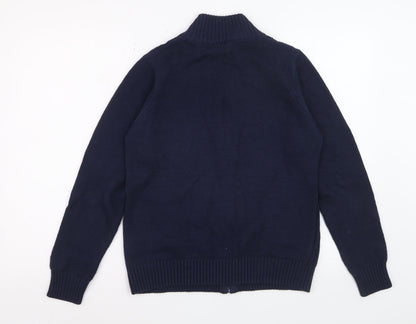 Isle Essentials Women Blue Cotton Cable Knit Full Zip Jumper M 14-16
