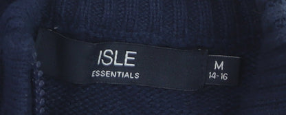 Isle Essentials Women Blue Cotton Cable Knit Full Zip Jumper M 14-16