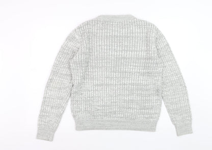 Next Women Grey Waffle-Knit Crew Neck Jumper Size S