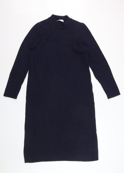 MNG Women's Blue Knit High Neck Long Sleeve Sweater Dress Size 12