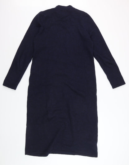 MNG Women's Blue Knit High Neck Long Sleeve Sweater Dress Size 12