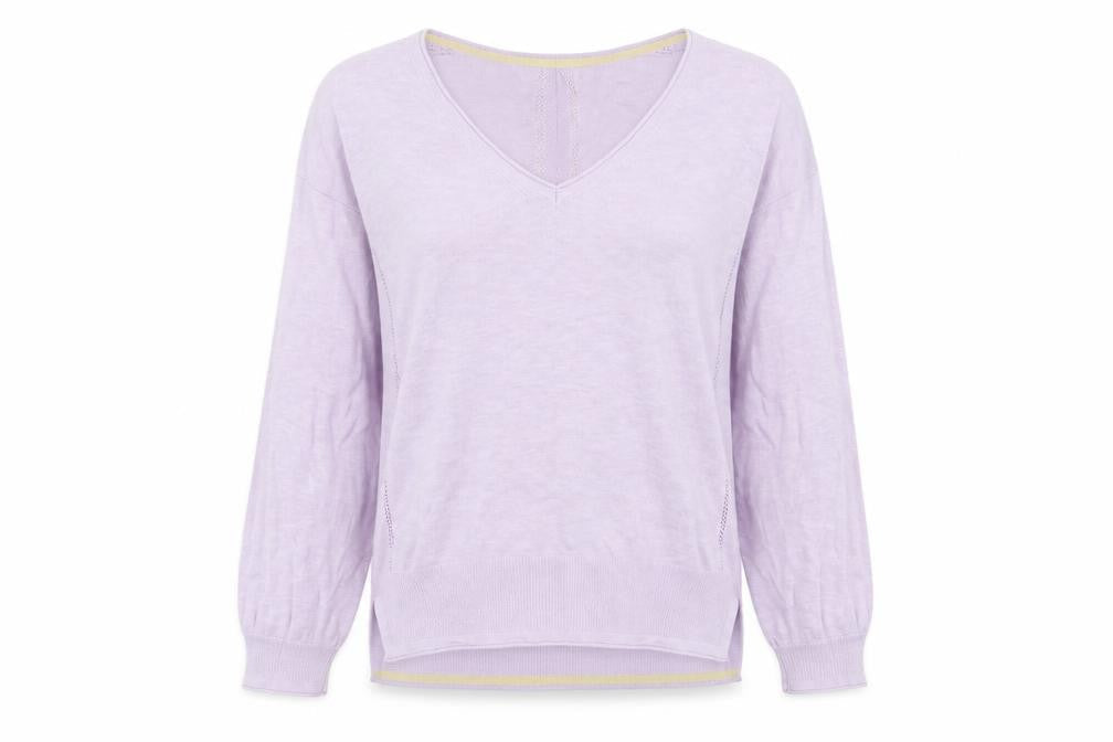 White Stuff Women's Purple V-Neck Cotton Linen Jumper Size 10